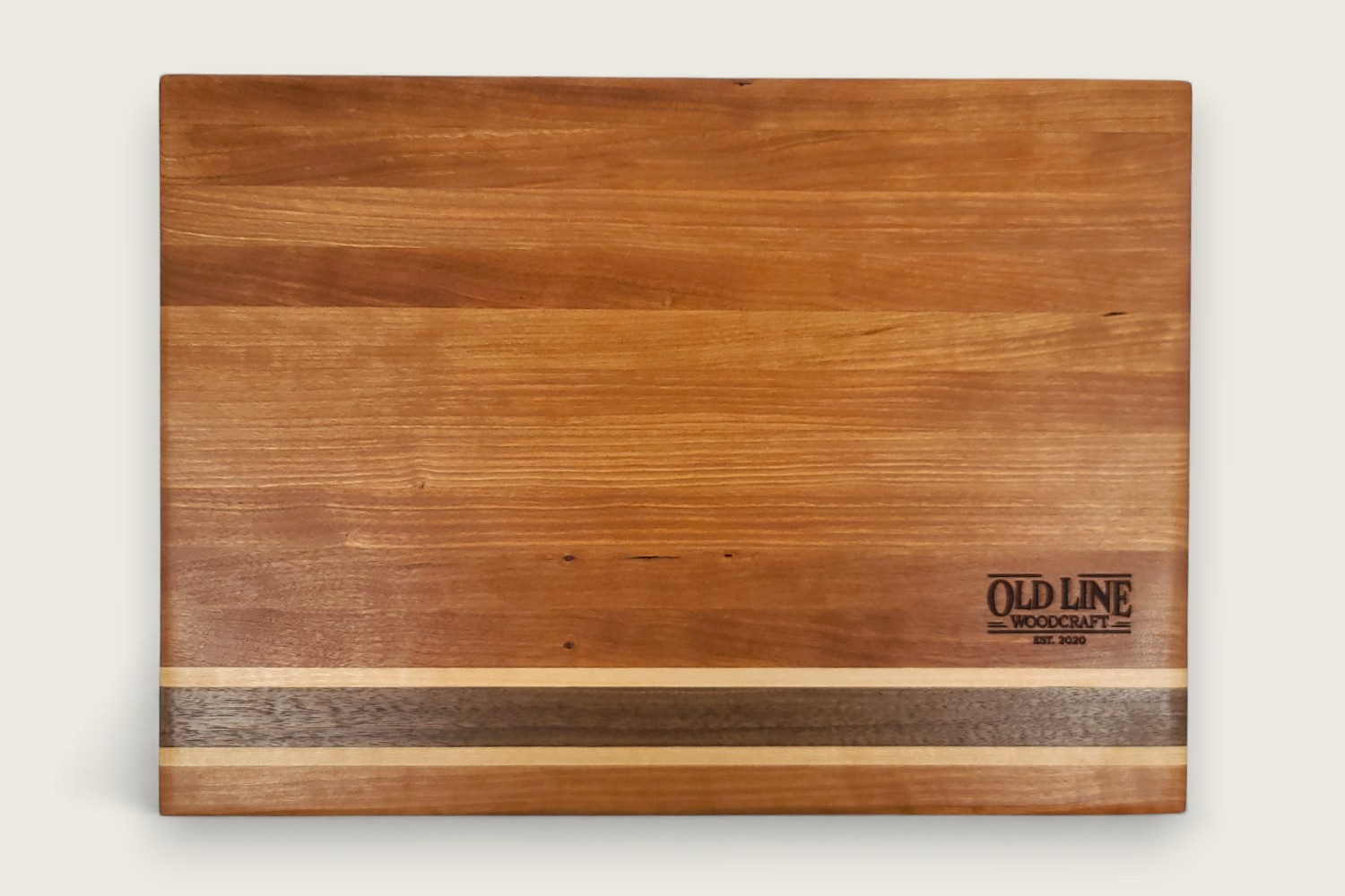 Cherry Hearthwood Serving Board (#235) with edge-grain cherry wood, horizontal pattern, and warm amber tones.